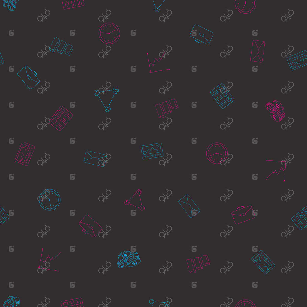 پترن وکتور بدون درز تجاری با آیکون‌های خطی نازک برای پس‌زمینه ارائه