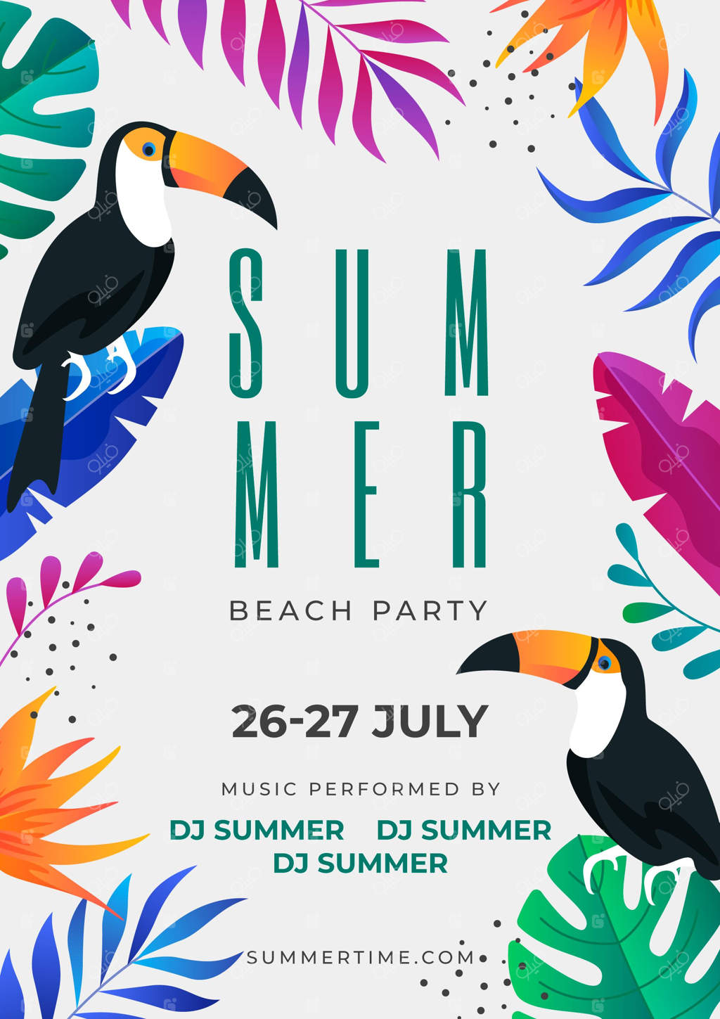 قالب پوستر عمودی برای مهمانی تابستانی با طراحی گرادیانت