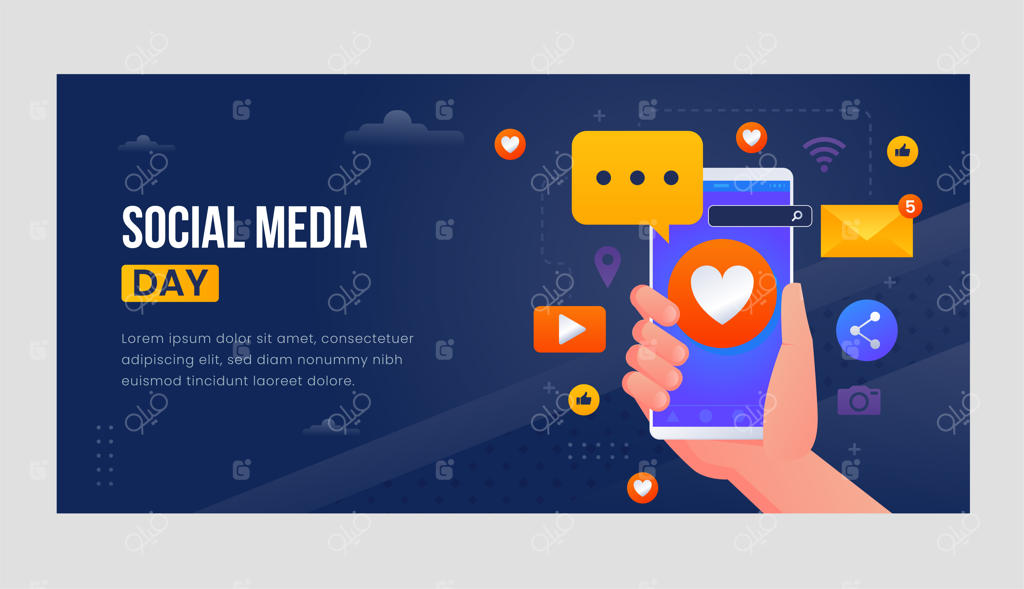 قالب بنر افقی روز شبکه‌های اجتماعی با طراحی گرادینت