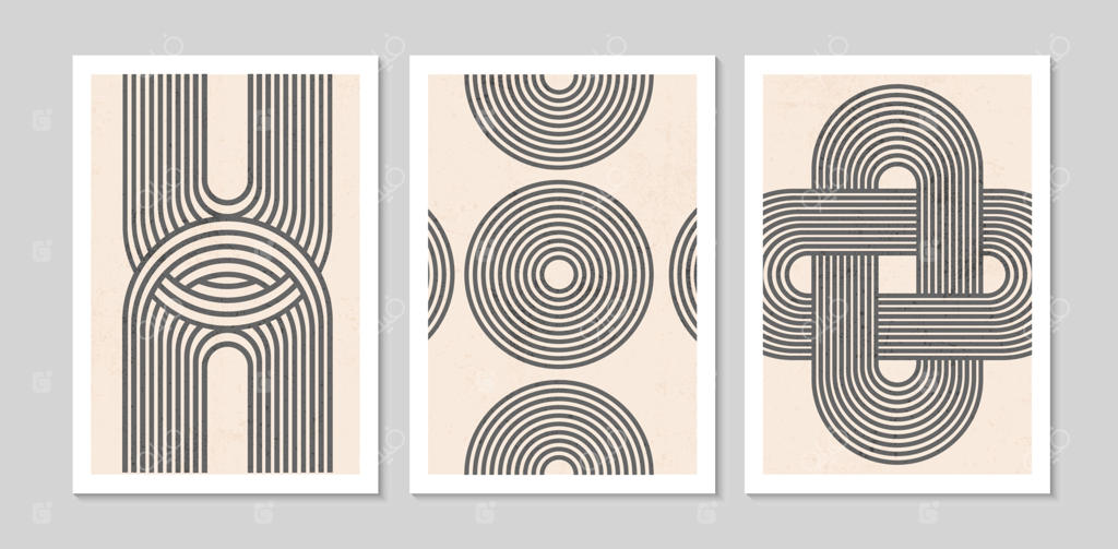 مجموعه اشکال خطی انتزاعی، پس‌زمینه هندسی و مینیمال سبک دهه ۲۰ مناسب برای طراحی پوستر، دکور دیوار، کارت پستال و بروشور، تصویر وکتور