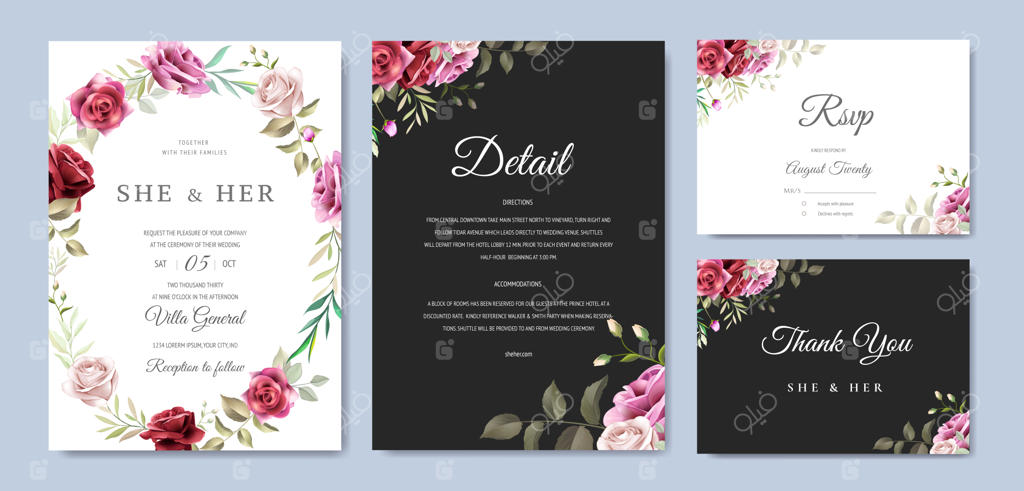 قالب کارت عروسی با تاج گل زیبا