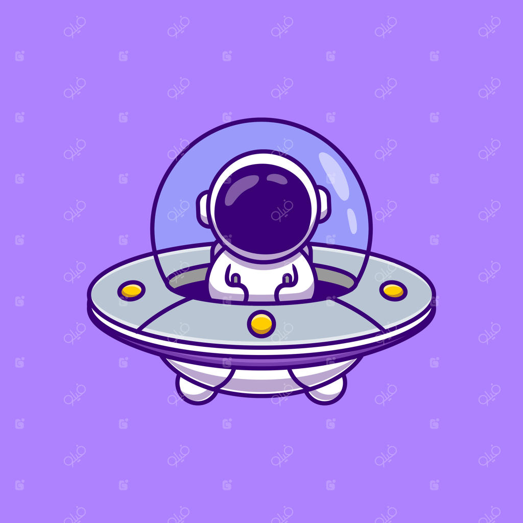 تصویر کارتونی زیبا از فضانورد بامزه در حال رانندگی سفینه فضایی.