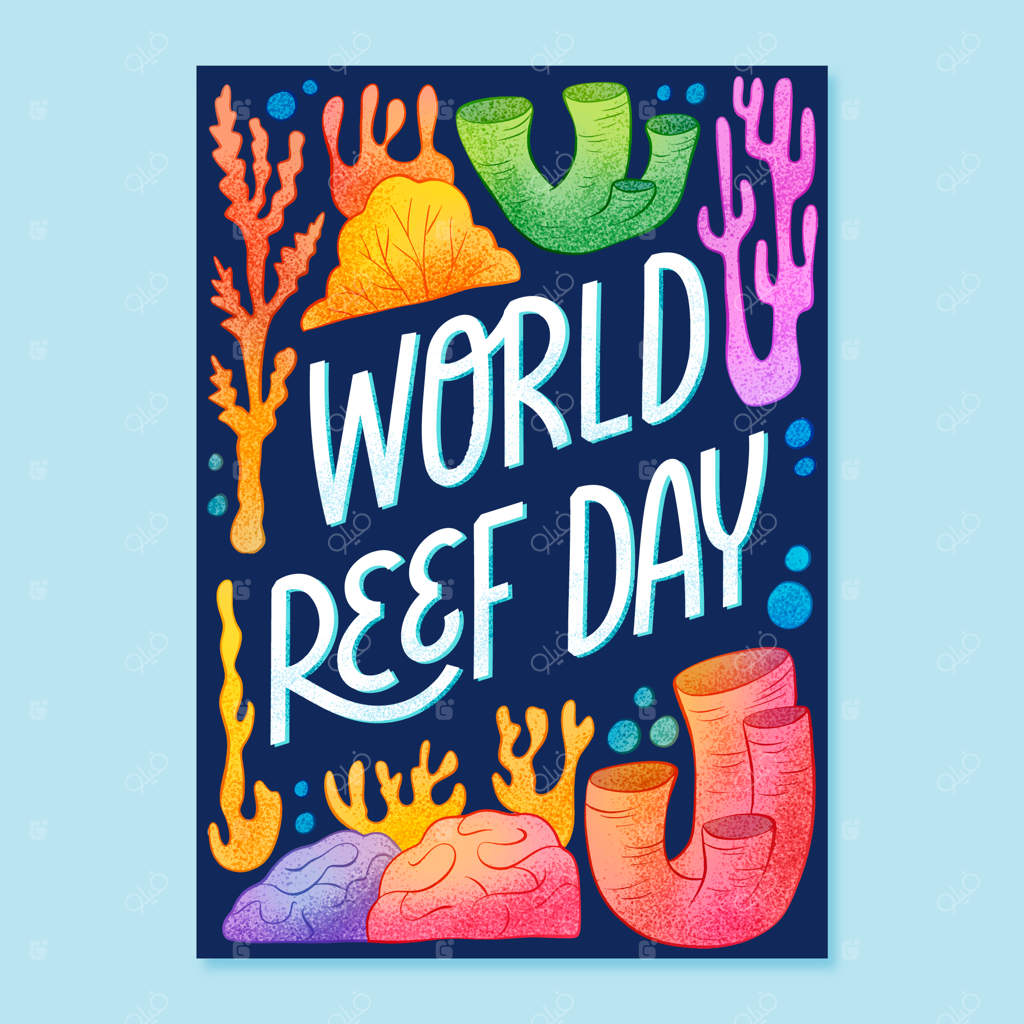پترن پوستر عمودی روز جهانی صخره‌های مرجانی - طراحی دستی