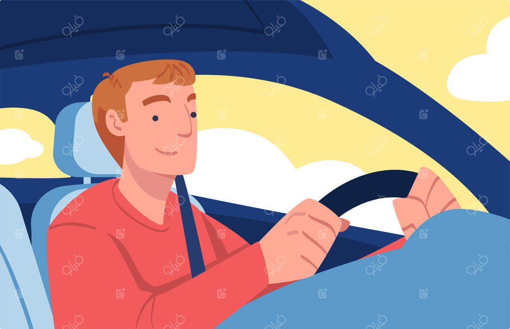 تصویرسازی وکتور کاراکتر مرد در حال رانندگی و نشسته روی صندلی راننده داخل خودرو