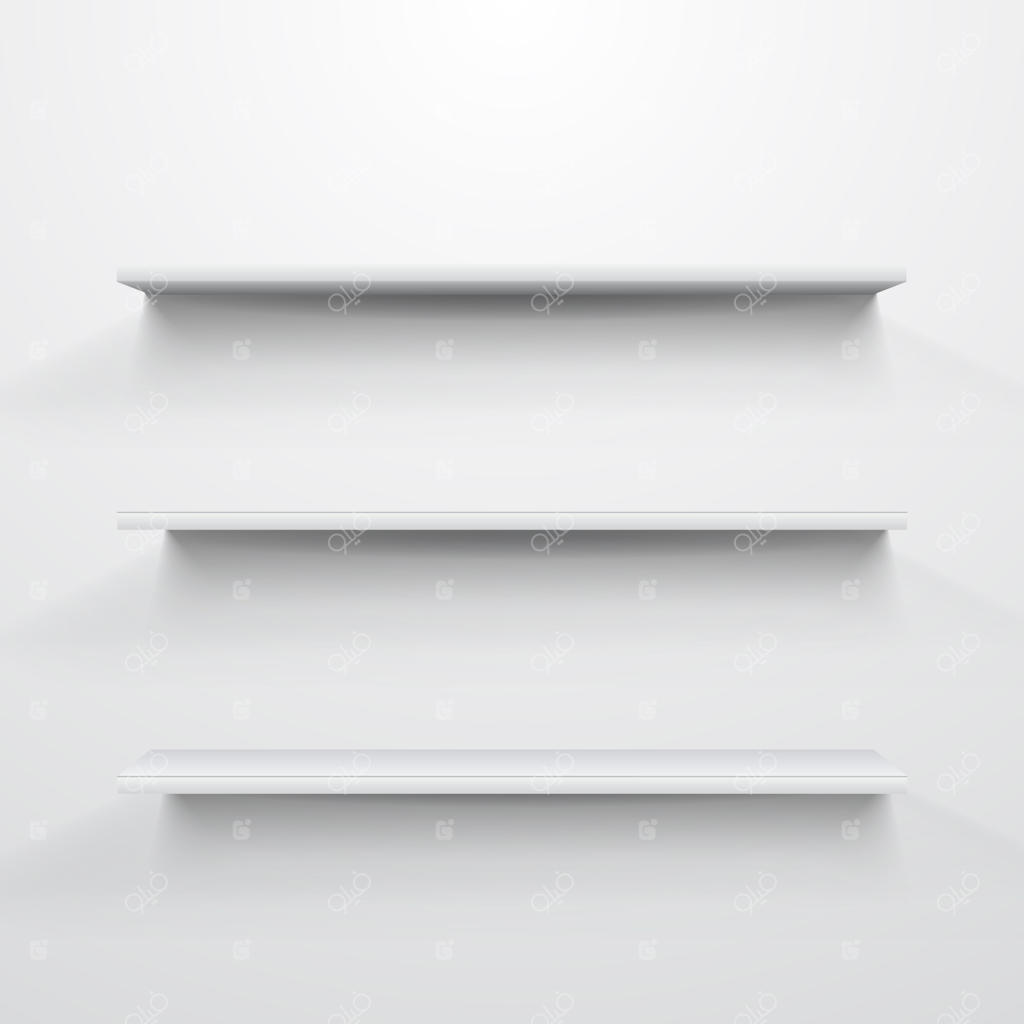 قفسه‌های سفید خالی با پس‌زمینه خاکستری روشن