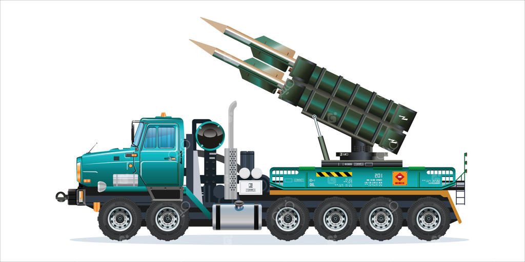 تصویر کامیون نظامی حامل موشک و پرتابگر سلاح