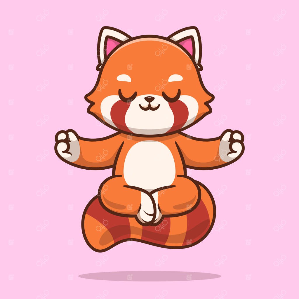 آیکون وکتور کارتونی یوگا پاندا قرمز بامزه در حال مراقبه - مفهوم آیکون حیوانات و طبیعت