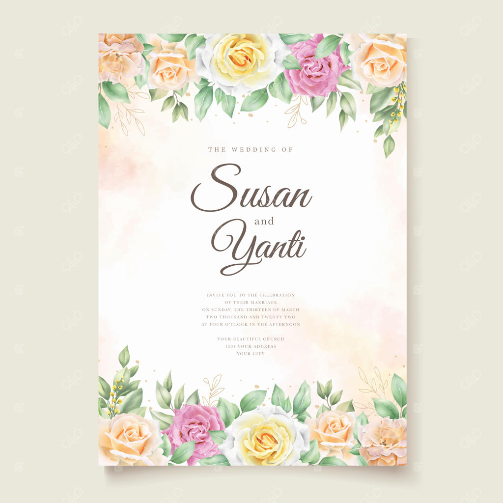 طرح کارت دعوت عروسی با طراحی دستی و گل‌آرایی شیک