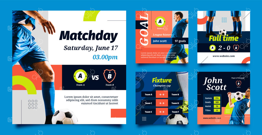 مجموعه پست‌های اینستاگرام فوتبال به صورت تخت