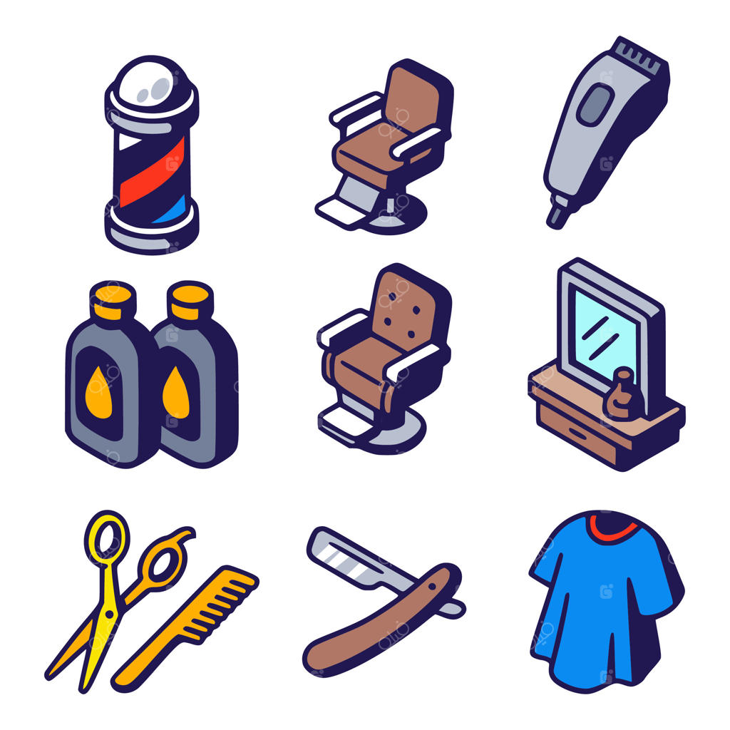 مجموعه وکتور حرفه‌ای ابزار و تجهیزات ضروری آرایشگری