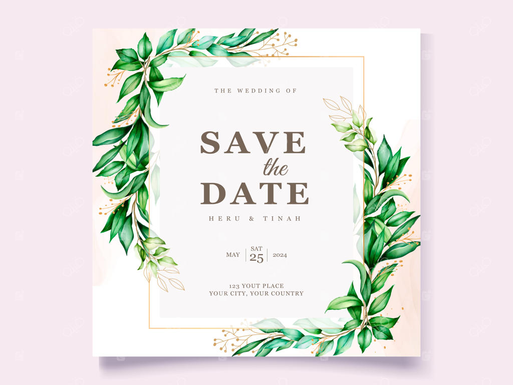 قالب کارت دعوت عروسی با طرح آبرنگی