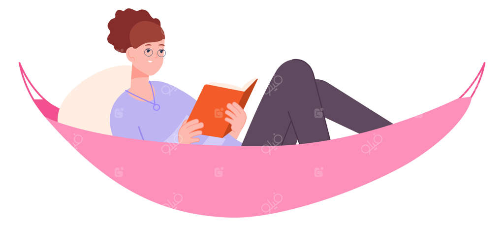 زن در حال خواندن کتاب در ننو - استراحت و آرامش تابستانی