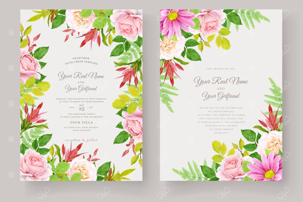 ست کارت دعوت با طراحی دستی گل‌ها