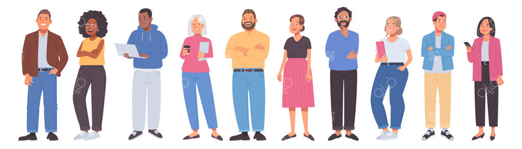 مجموعه کاراکترهای تجاری چندملیتی زن و مرد با پس‌زمینه سفید