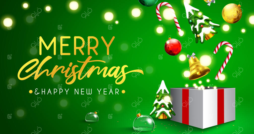 طراحی پس‌زمینه برداری تبریک کریسمس با متن "کریسمس مبارک" و المان‌های تزئینی کریسمس