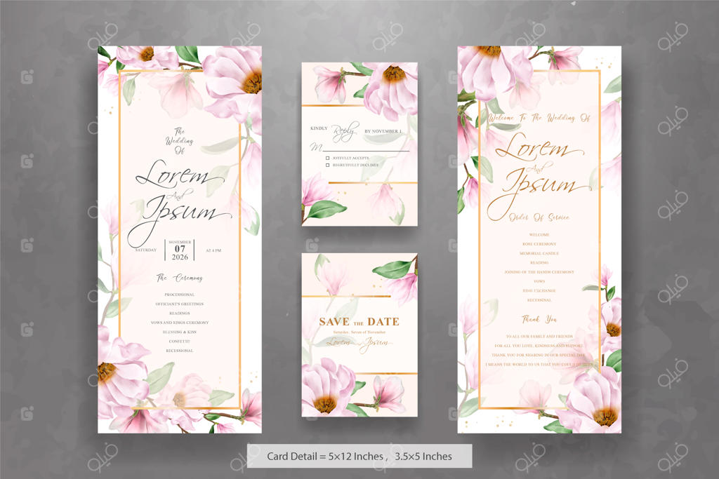 قالب کارت دعوت عروسی با گل‌آرایی شیک ماگنولیا