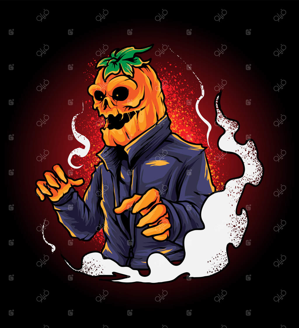 تصویر جمجمه کدو تنبل، وکتور با کیفیت بالا، مناسب برای تی‌شرت