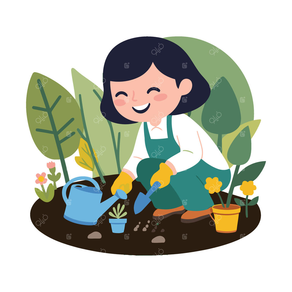 زنی در حال باغبانی در باغ است