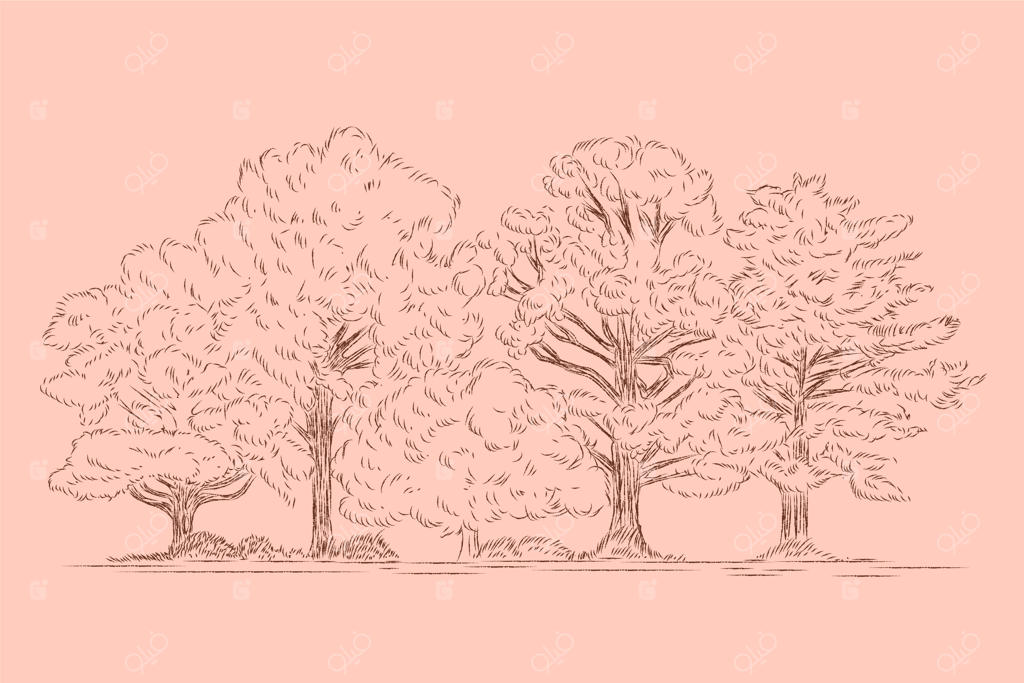 تصویرسازی نقاشی خط‌افق درختان دستی