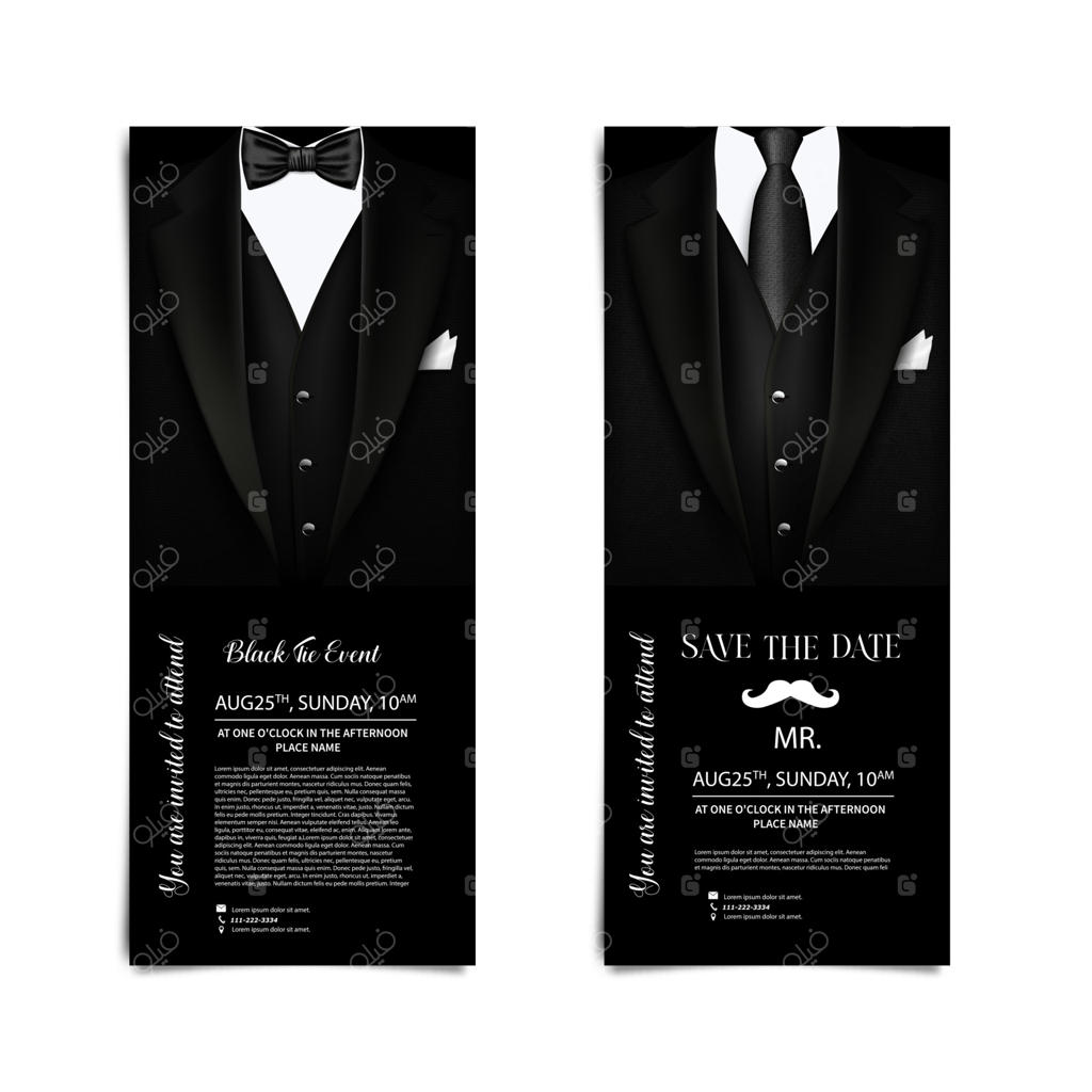 کارت ویزیت‌های وکتور با طرح کت و شلوار و تاکسیدو شیک - بروشور دعوت به مناسبت تعطیلات