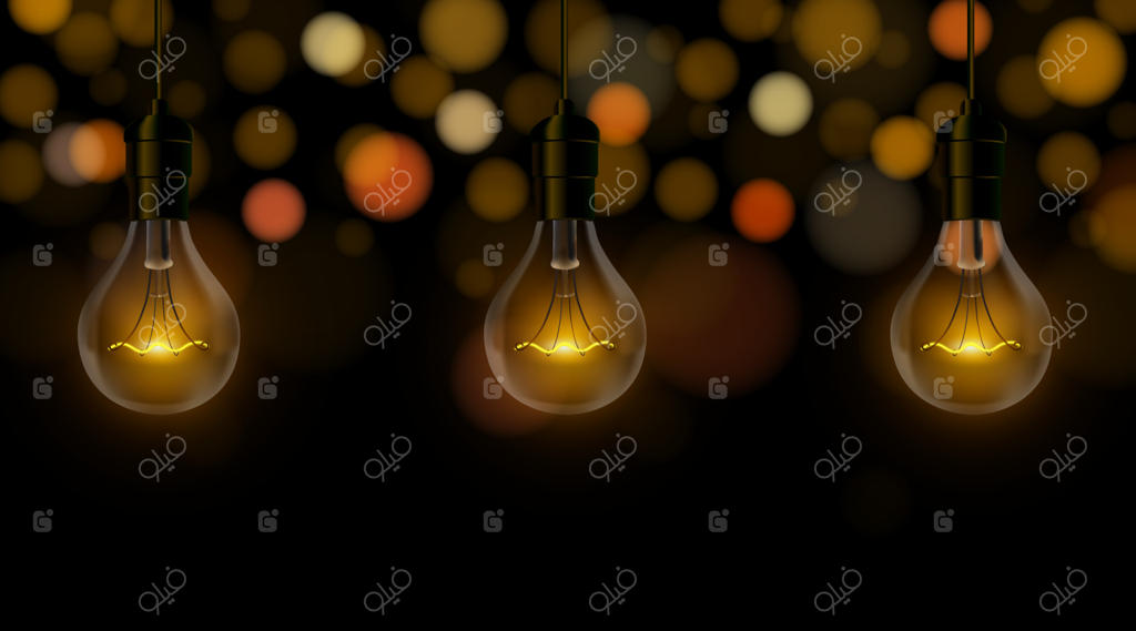 سه لامپ در پس‌زمینه سیاه و تاریک با افکت بوکه