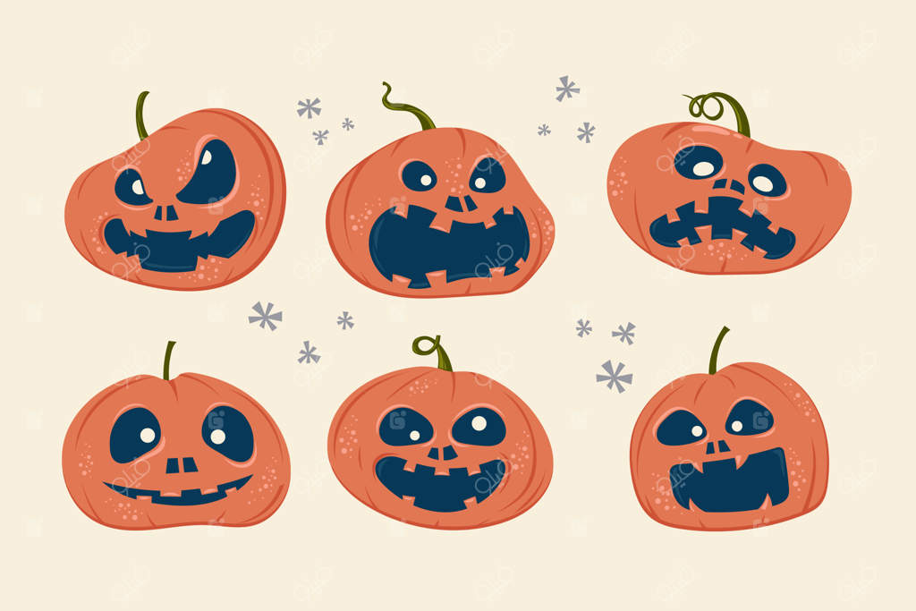 مجموعه‌ای از کدوهای ترسناک هالووین با حالت‌های مختلف