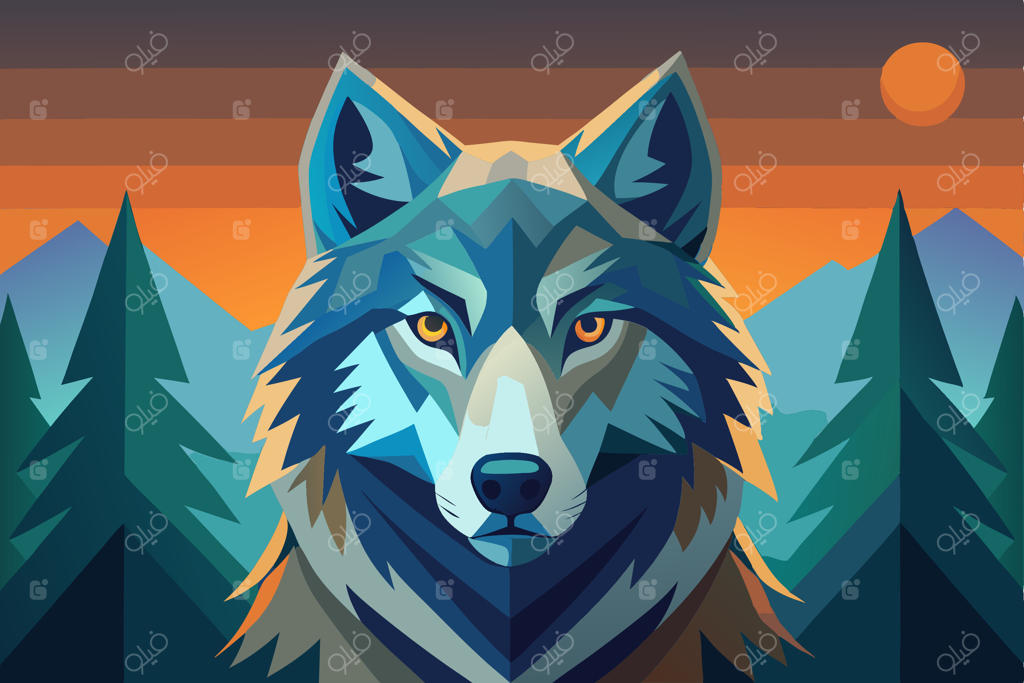 گرگی در پس‌زمینه‌ای رنگارنگ قرار دارد