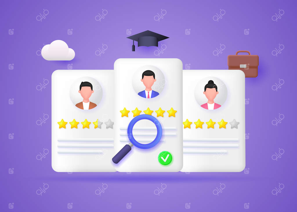 مفهوم یافتن نیروی جدید برای شغل: انتخاب بهترین نامزد توسط مدیر منابع انسانی. تصویرسازی سه‌بعدی.