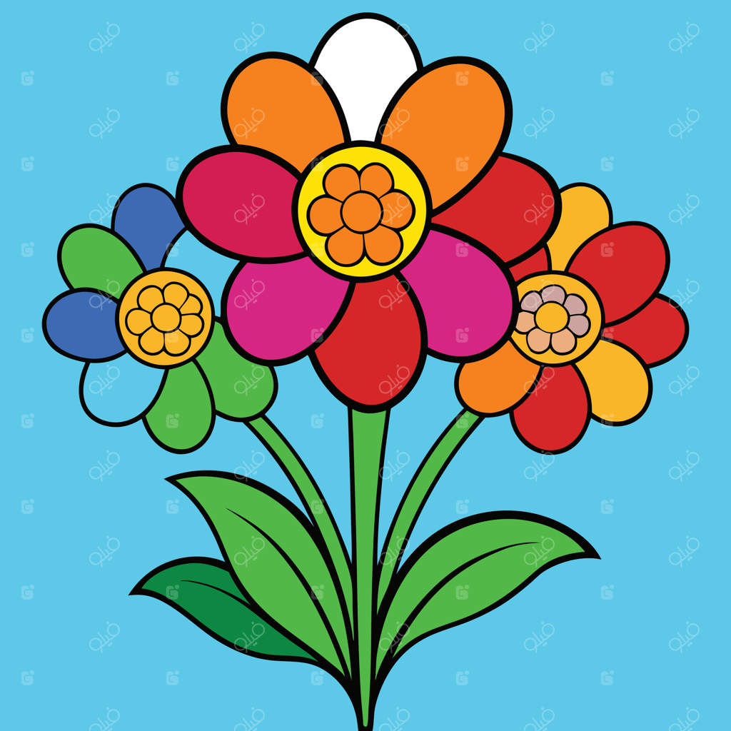 تصویری از دسته گل‌های رنگارنگ و شاداب با شکوفه‌های شاد باغچه