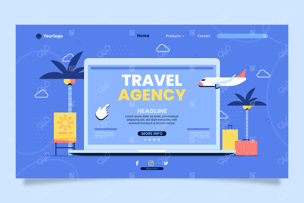 صفحه فرود آژانس مسافرتی با طراحی تخت