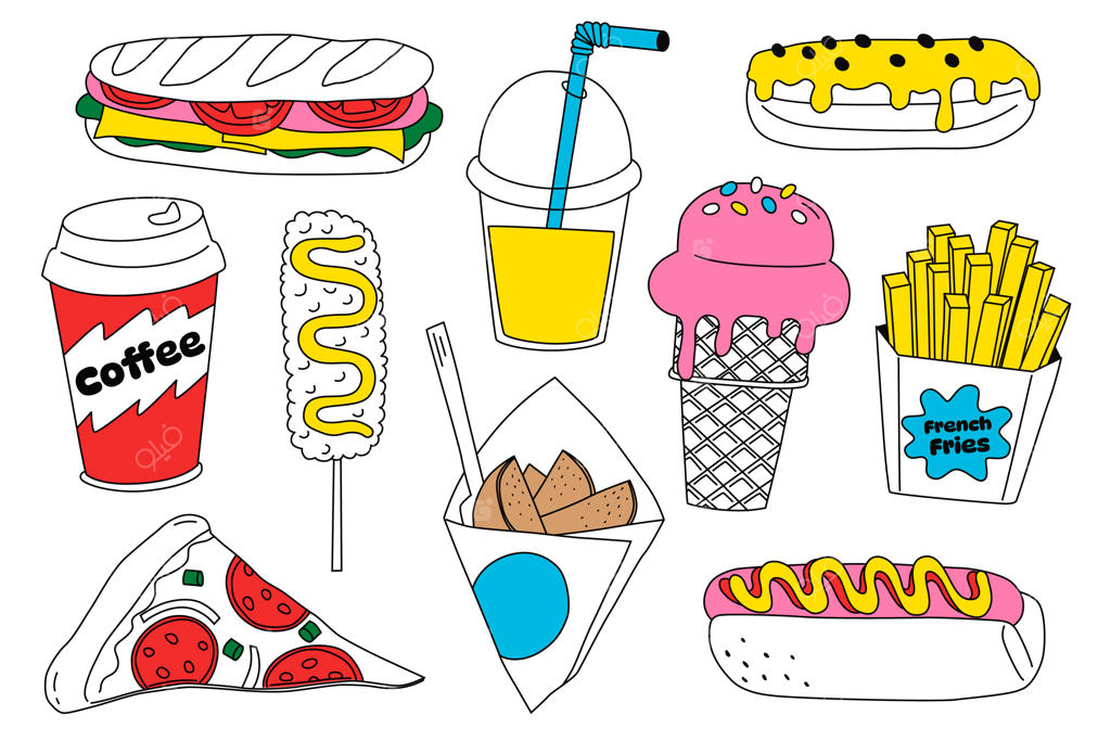 مجموعه عناصر طراحی دستی غذا و نوشیدنی