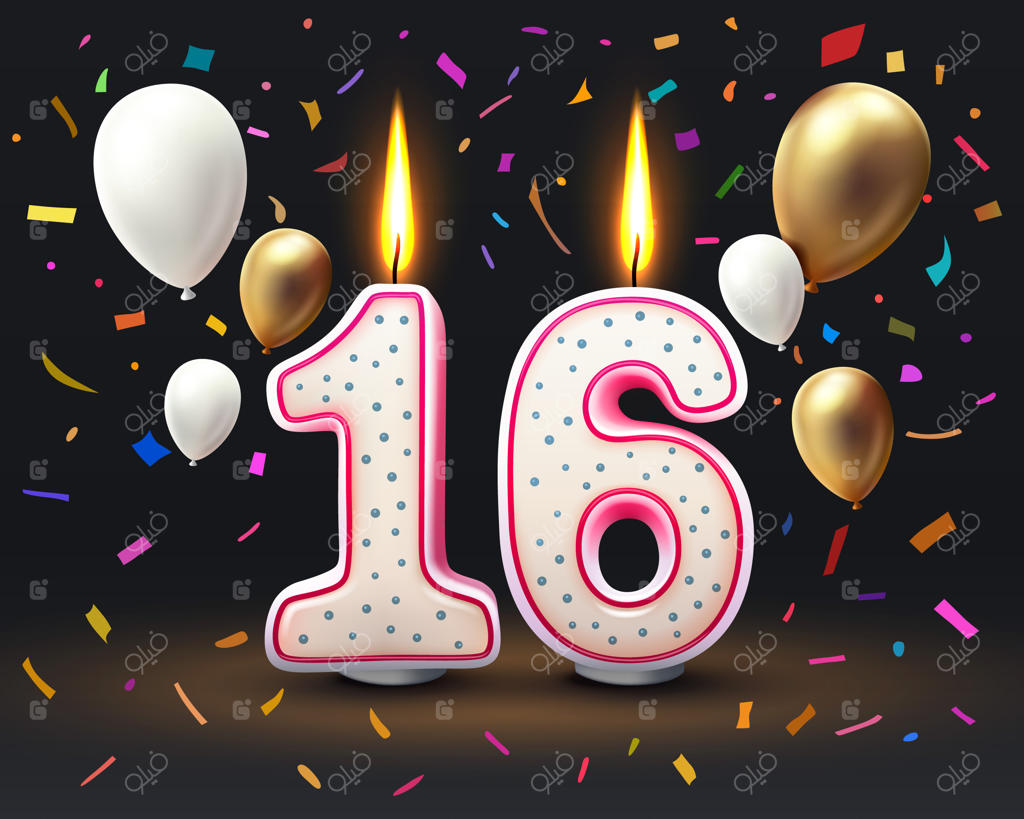 تولدت مبارک ۱۶ سالگی با شمع تولد به شکل عدد وکتور
