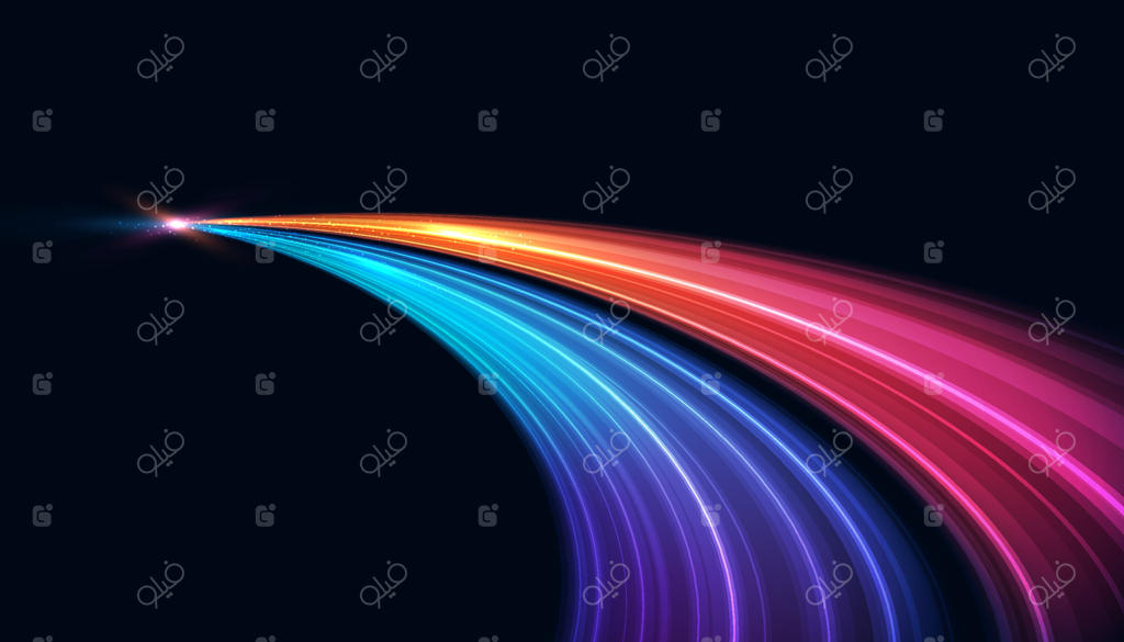 تاثیر نور مدرن و انتزاعی با سرعت بالا. پس‌زمینه انتزاعی با پرتوهای خمیده نور. حرکت دینامیک فناورانه و آینده‌نگر. پترن حرکت برای طراحی بنر یا پوستر.