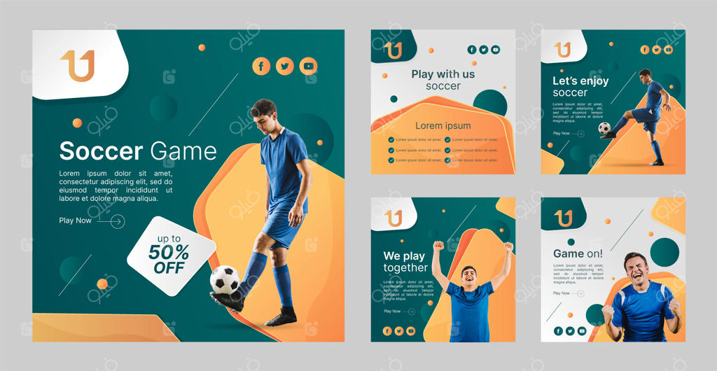 مجموعه پست‌های اینستاگرام فوتبال با طراحی گرادیان