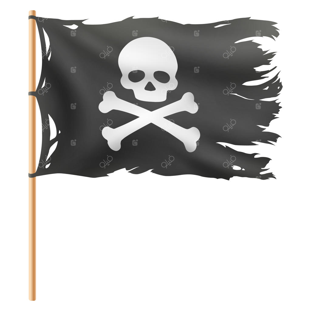 پرچم دزدان دریایی در حال اهتزاز بر روی زمینه سفید