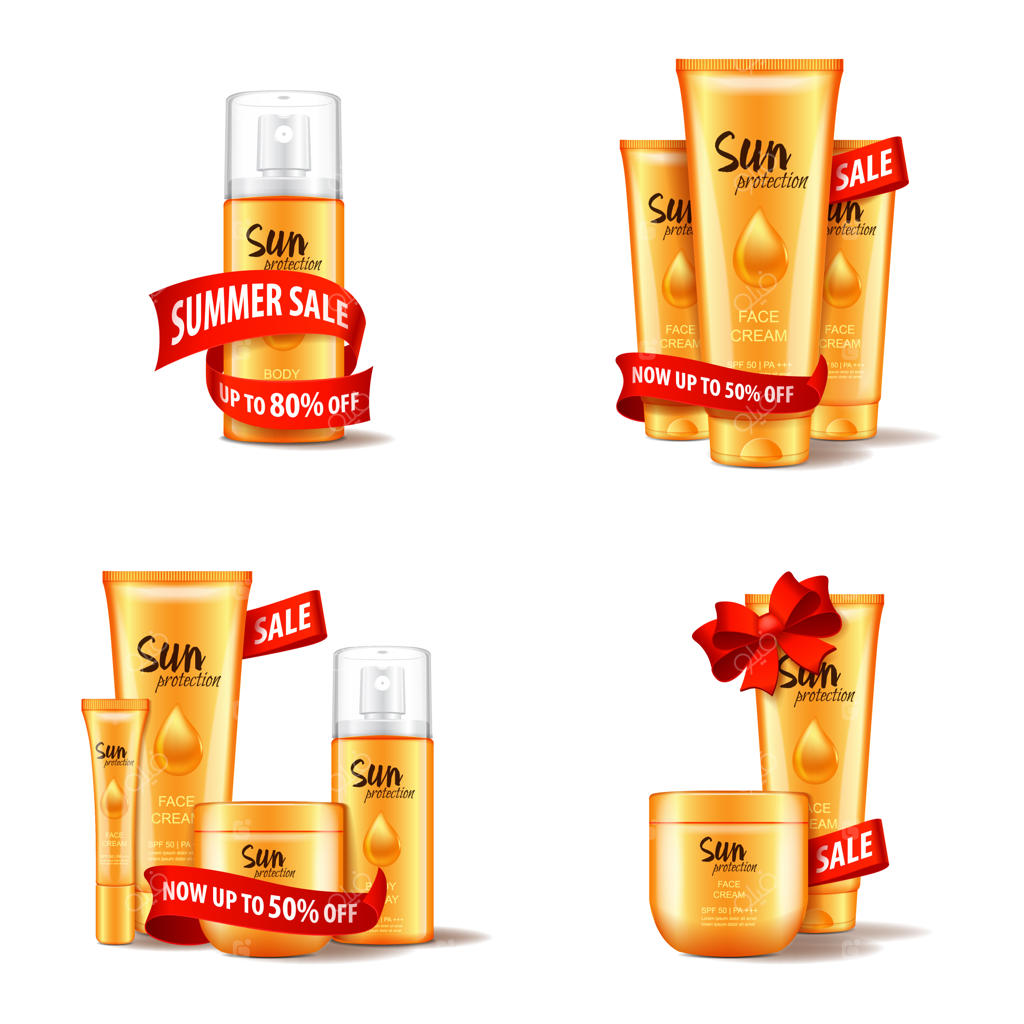 ست لوازم آرایشی با روبان و پاپیون قرمز، حراج تابستانی. قالب تصویرسازی برای وب، مجله یا تبلیغات.