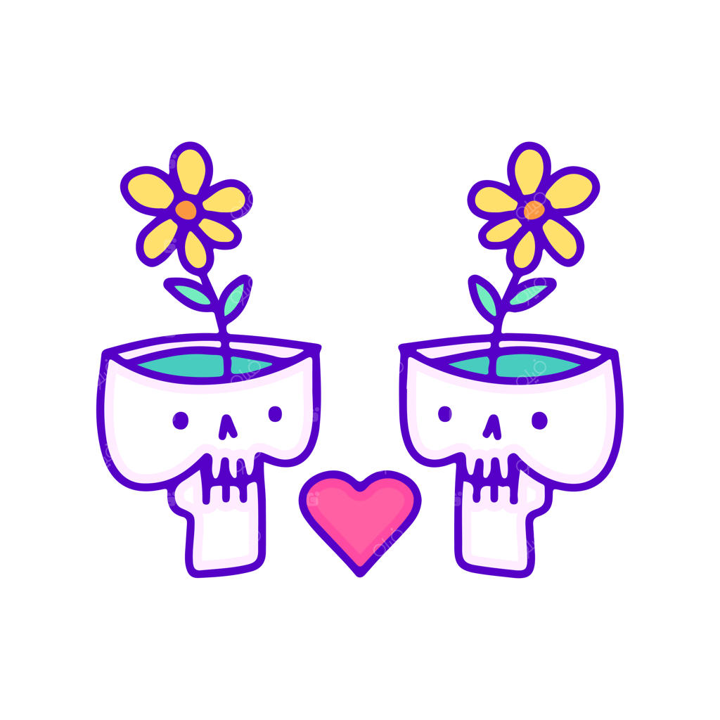 گلدان جمجمه بامزه با گل‌های آفتابگردان - طراحی برای تی‌شرت و برچسب