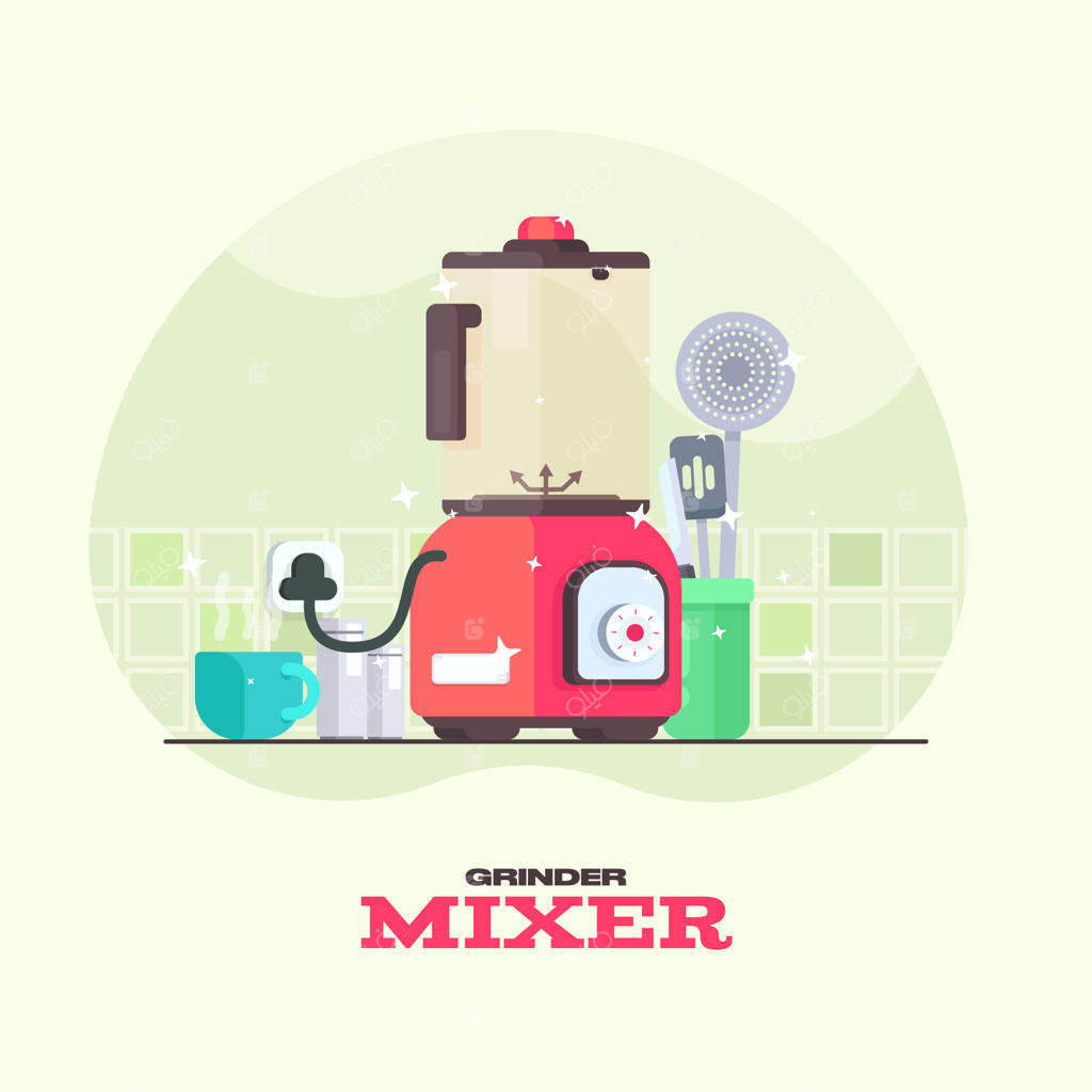 مخلوط‌کن قدیمی و تخت در آشپزخانه به همراه ظروف