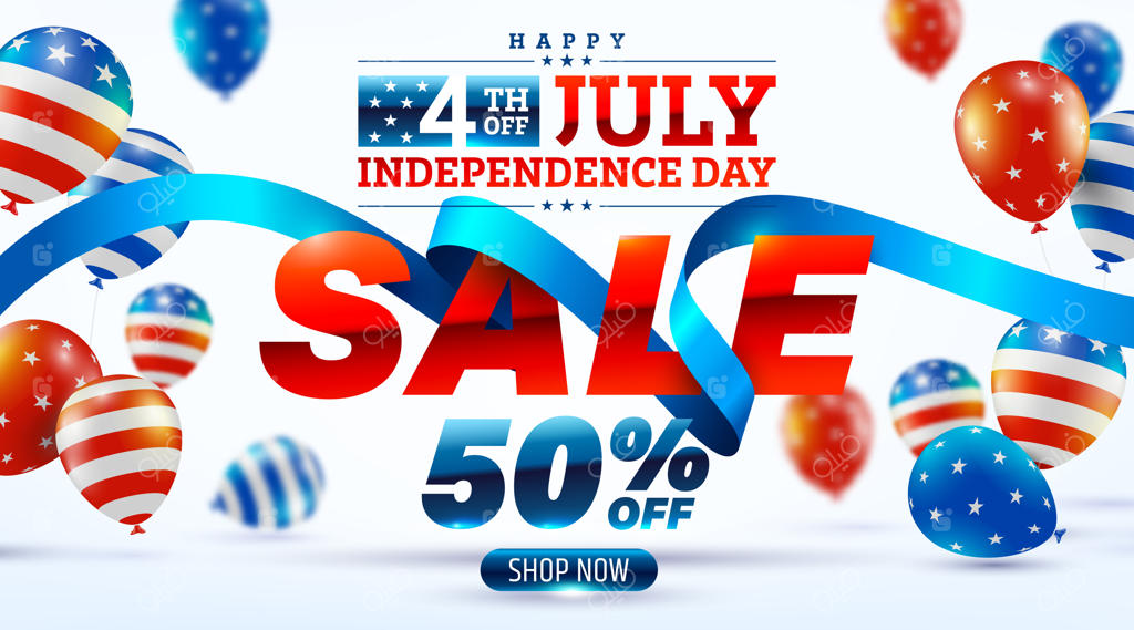 پوستر شاد چهارم جولای - جشن روز استقلال آمریکا با تزئینات بادکنک‌های پرچم آمریکا