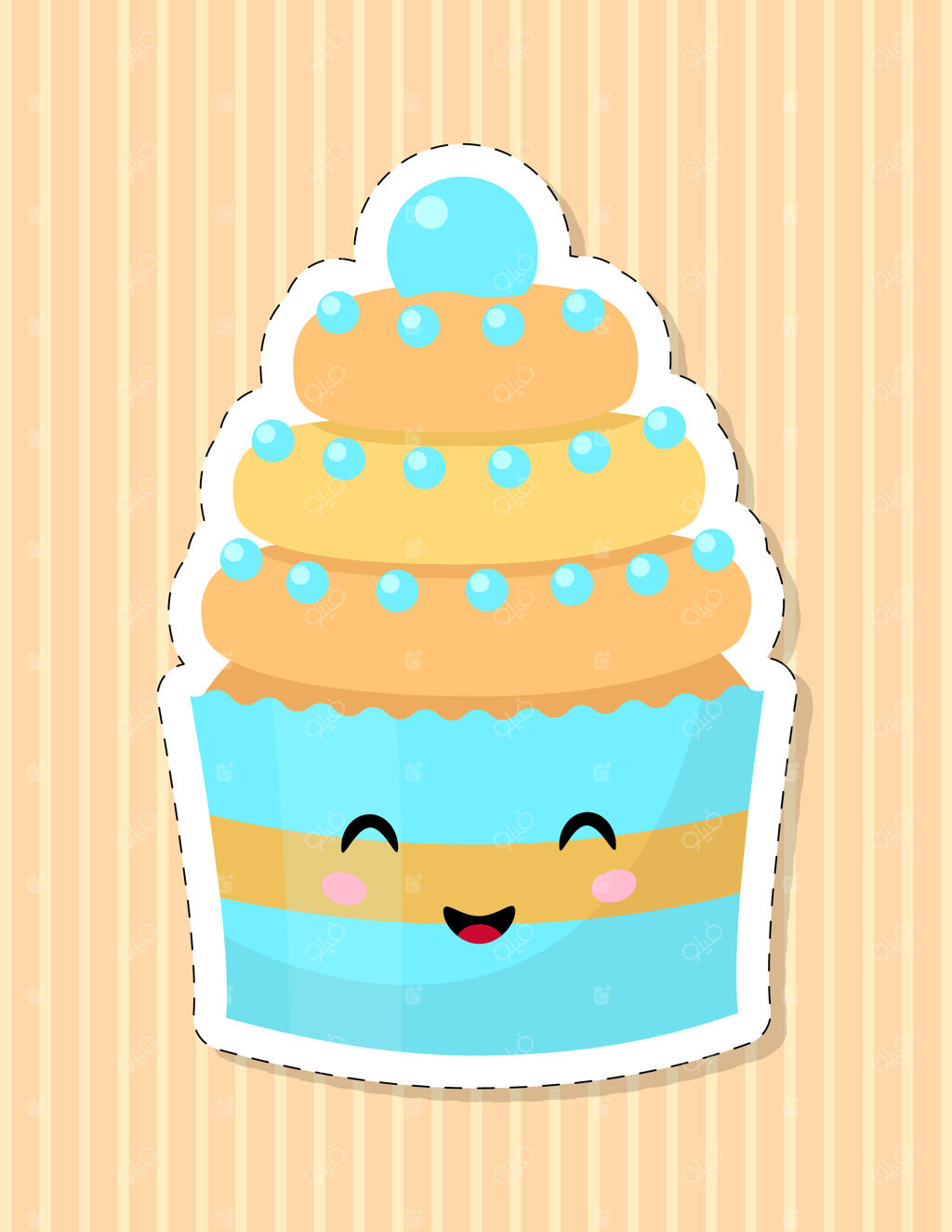 شخصیت کیک فنجانی بامزه با چهره خندان به سبک کاوایی.