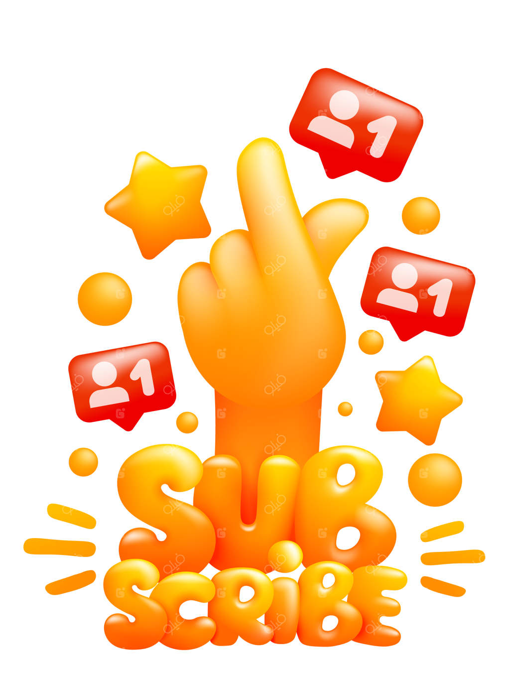 پترن استیکر اشتراک با ایموجی دستی زرد در حال نشان دادن علامت کی‌پاپ. سبک کارتونی سه‌بعدی