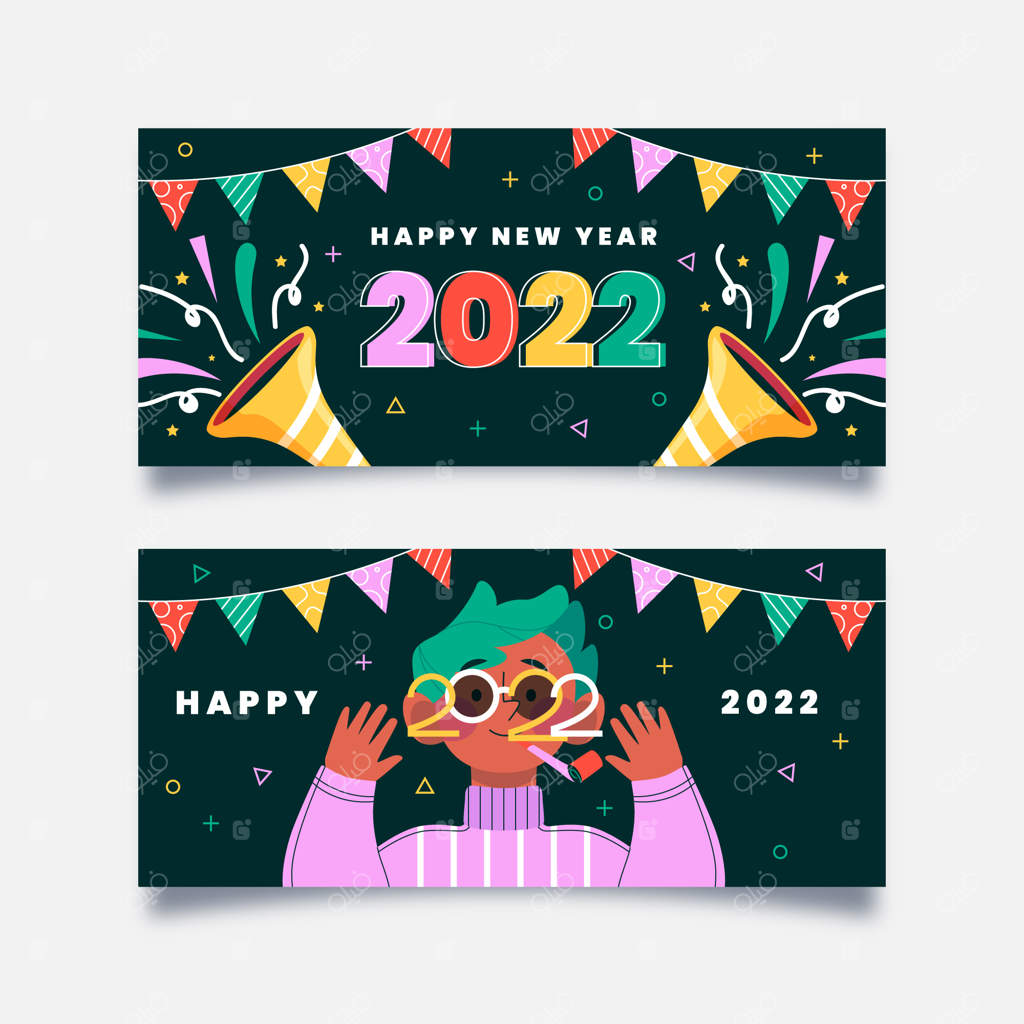 مجموعه بنرهای افقی دست‌کشیده تبریک سال نو ۲۰۲۲