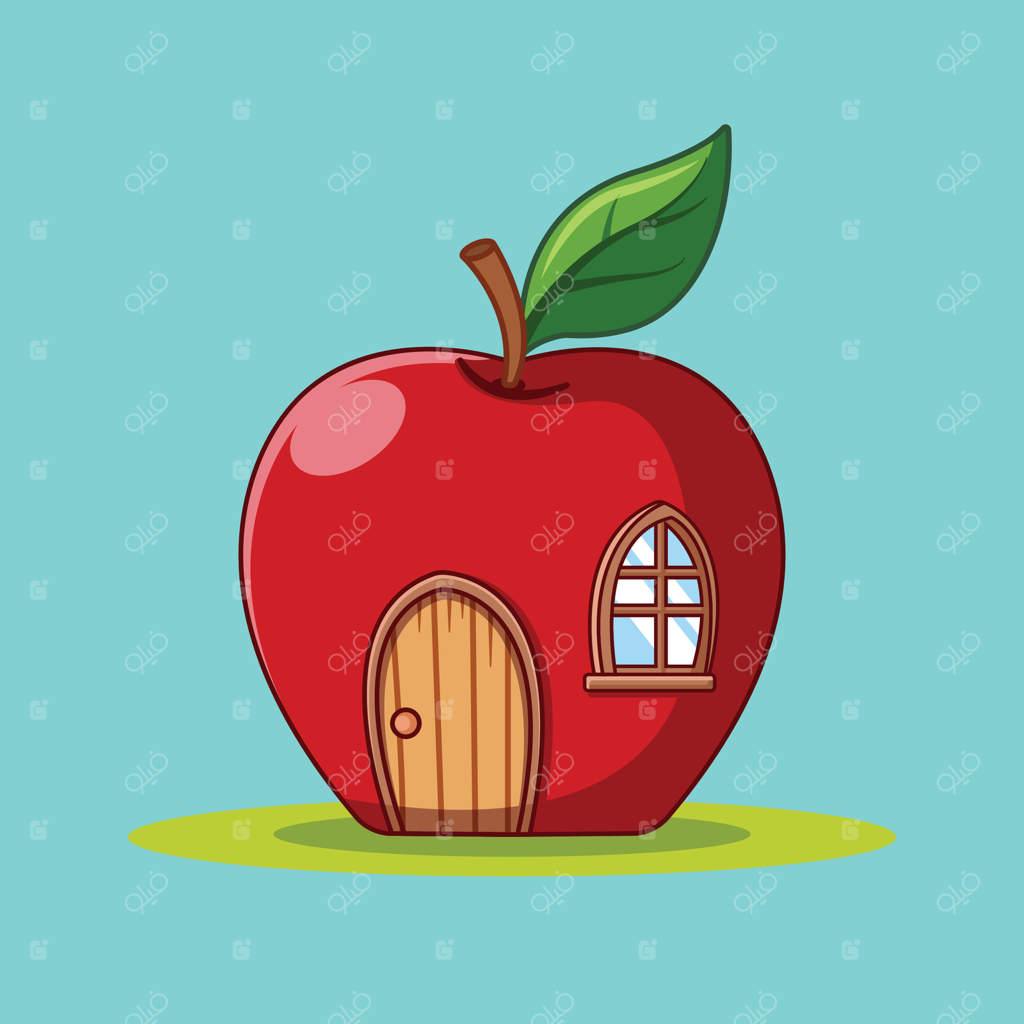 خانه سیب قرمز در باغ. مفهوم شمایل شیء مجزا شده. سبک کارتونی صاف.