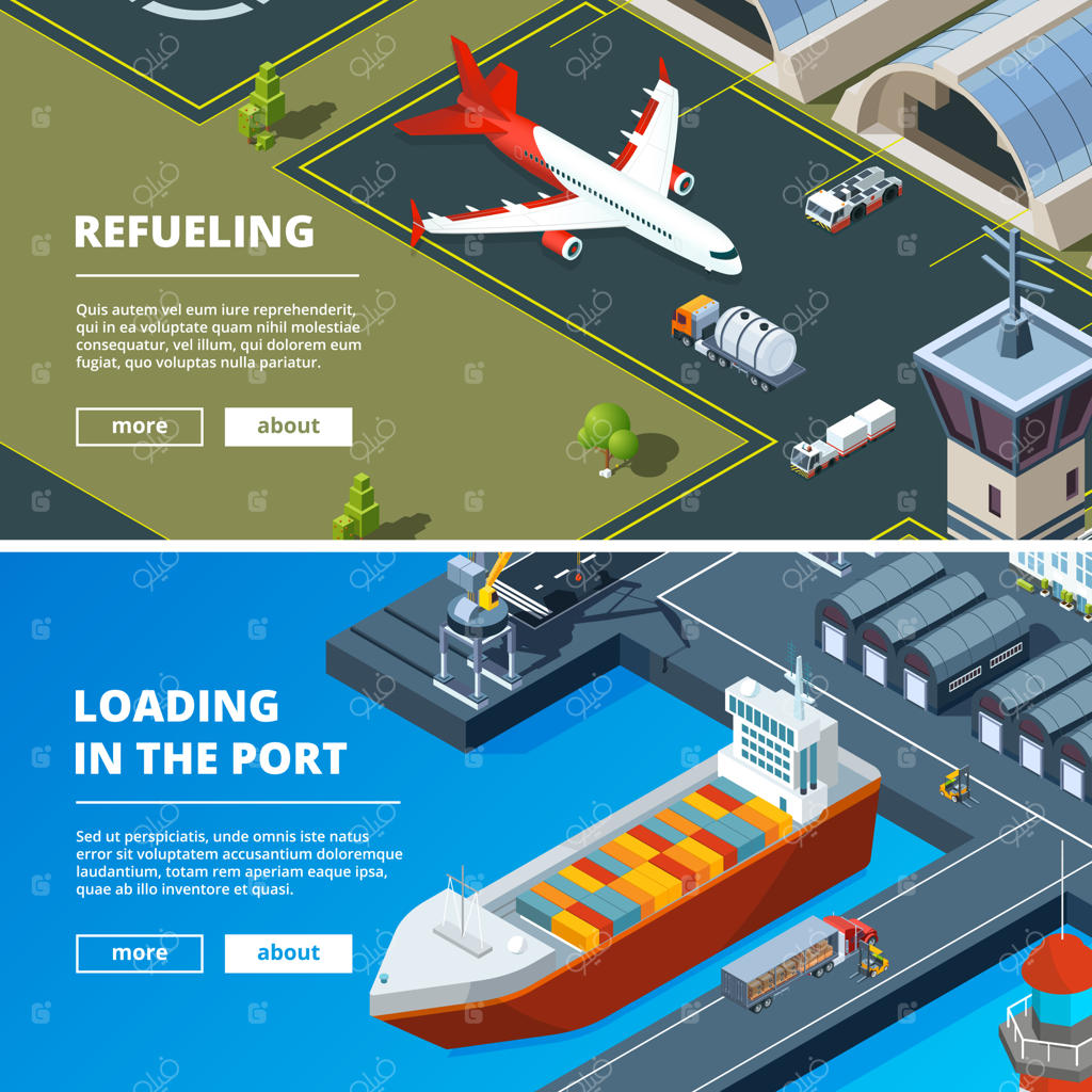 پترن بنر مفهومی حمل و نقل بار: تصاویری افقی از حمل و نقل و تحویل کالاها