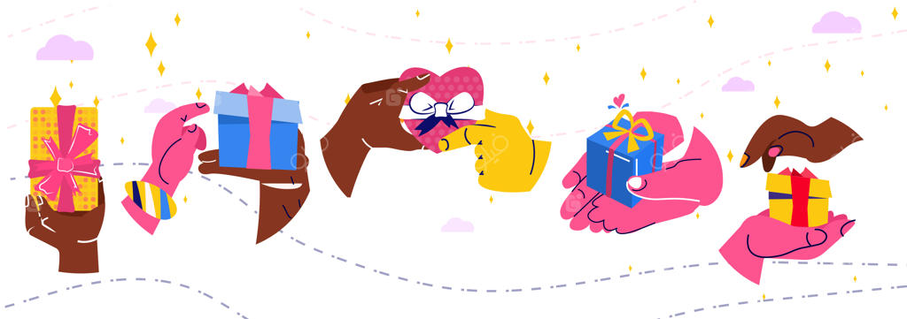 دست‌های نژادهای مختلف در حال گرفتن جعبه‌های هدیه به مناسبت روز جهانی زن‌ها