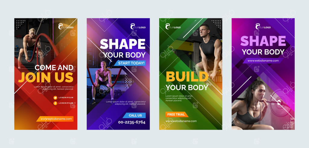 مجموعه استوری‌های اینستاگرام با گرادیان برای باشگاه و ورزش