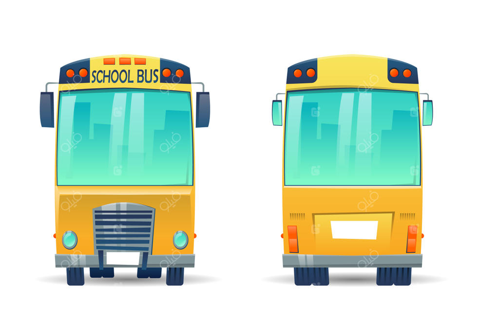 اتوبوس مدرسه زرد کارتونی برای دانش‌آموزان