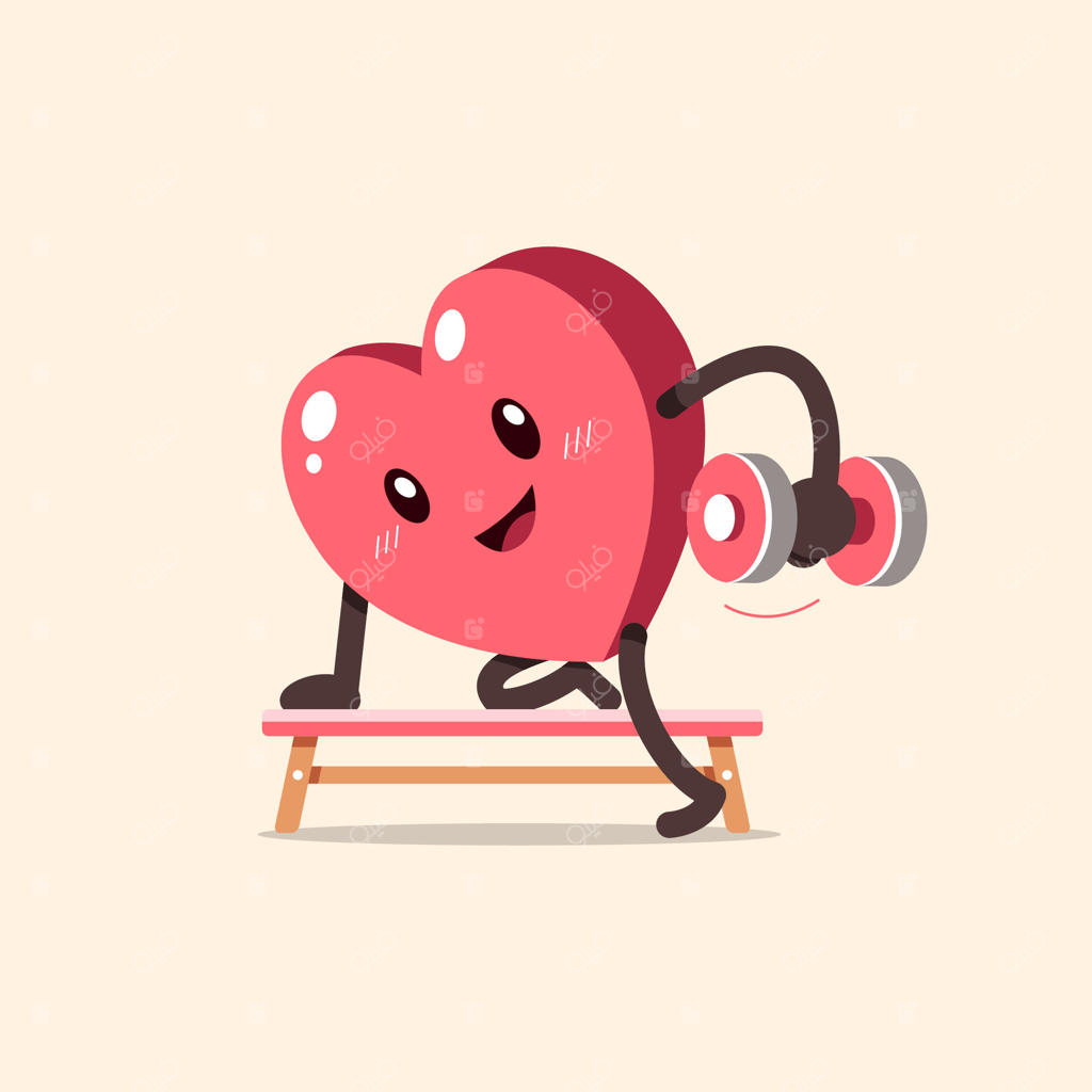 تصویرسازی شخصیتی قلب که با دمبل وزنه می‌زند