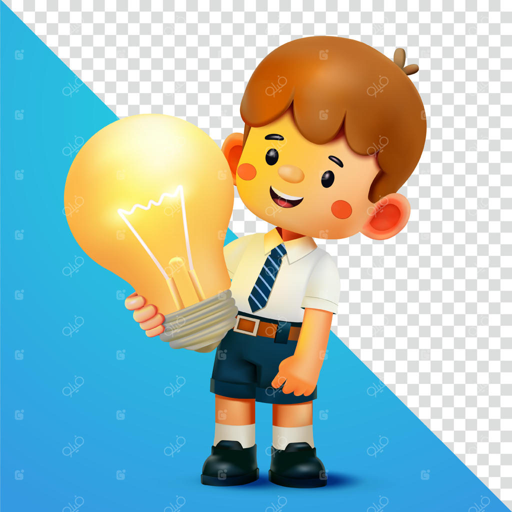 پسر مدرسه‌ای با لامپ روشن: مناسب برای آموزش و عناصر طراحی (3D)