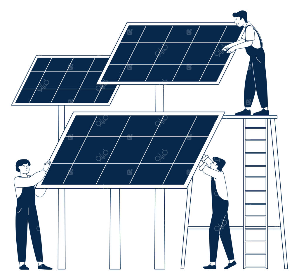 آیکون کارگران در حال ساخت و نصب پنل‌های خورشیدی